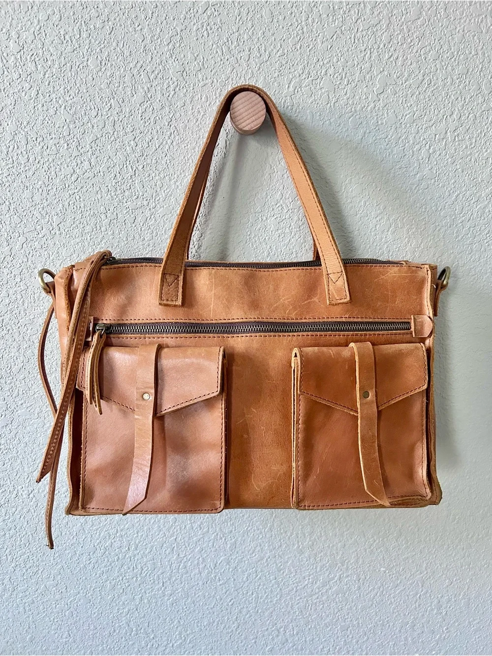 Raven + Lily Joanna’s Favorite Leather Satchel Bag Utility Pockets Buckle Straps